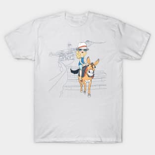 Beautiful girl on a donkey in Oia, Santorini T-Shirt